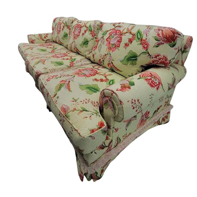 Off-white Floral Upholstered Sofa With Ottoman in Cyrus Clark Linen, 1997 For Sale - Image 8 of 11