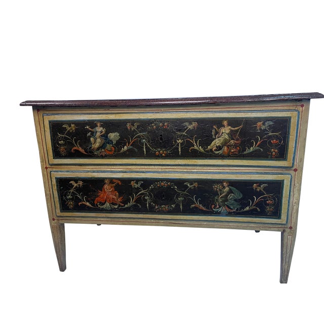 Wood 18th Century Italian Neoclassical Paint Decorated Commode For Sale - Image 7 of 18