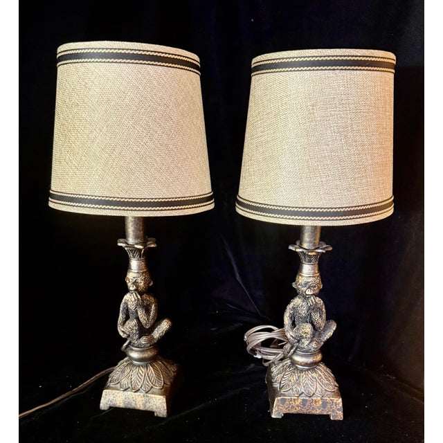 Mid 20th Century Brass Monkey Motif Accent Lamps - a Pair For Sale - Image 4 of 12