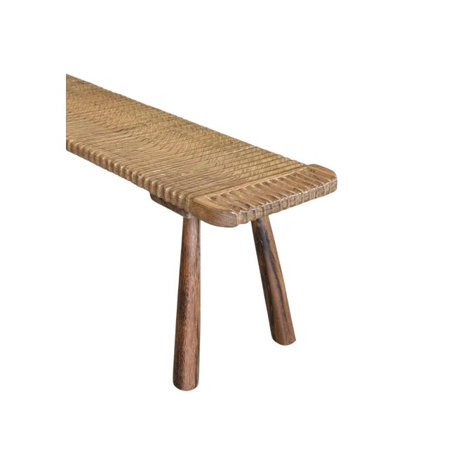 Wood Solid Teak Wood Bench With Softened Edges and Sculptural Leg Form For Sale - Image 7 of 8