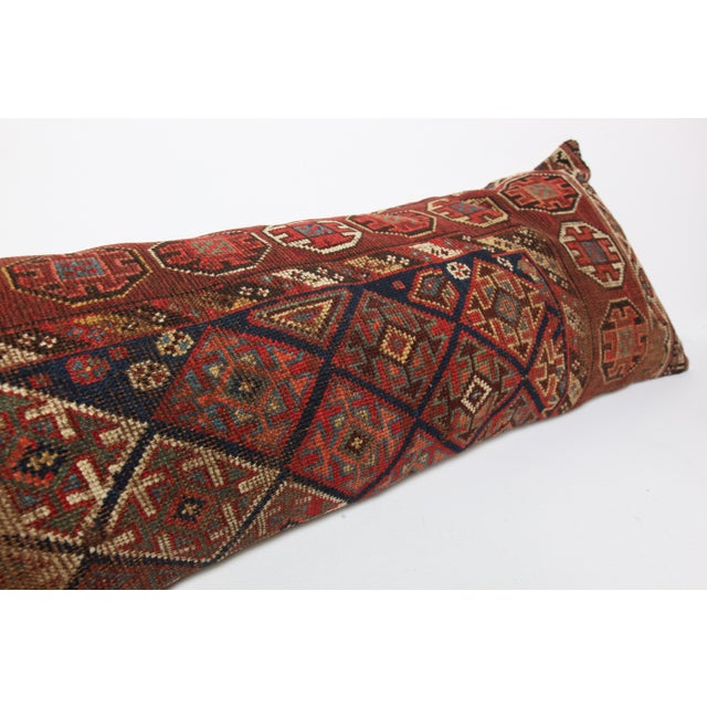 Navy Blue Handwoven Vintage Turkish Kilim Lumbar Pillow – Boho Rustic Decor For Sale - Image 8 of 12