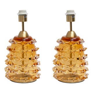 Amber Rostrato Murano Glass Table Lamps, 2000, Set of 2 For Sale
