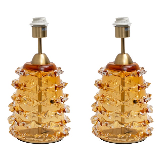 Amber Rostrato Murano Glass Table Lamps, 2000, Set of 2 For Sale