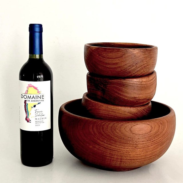 Wood 1970s Hand Turned Teak Wood Set of Bowls, 5 Pieces For Sale - Image 7 of 11