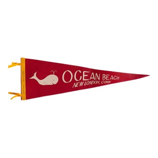 Vintage Ocean Beach New London Connecticut Felt Flag Pennant For Sale