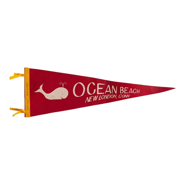 Vintage Ocean Beach New London Connecticut Felt Flag Pennant For Sale