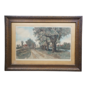 Antique Ernest C Rost Old Elm Road Country Landscape Etching 36"