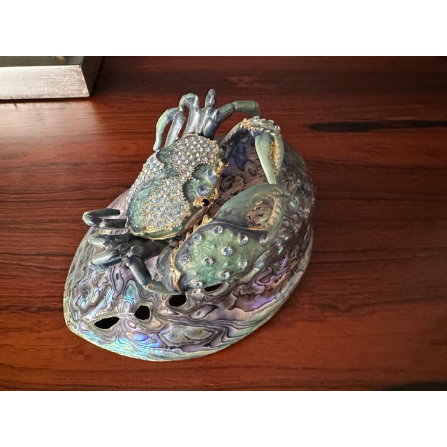 Jeweled Enameled Crab Paperweight on Abalone Shell For Sale - Image 9 of 12