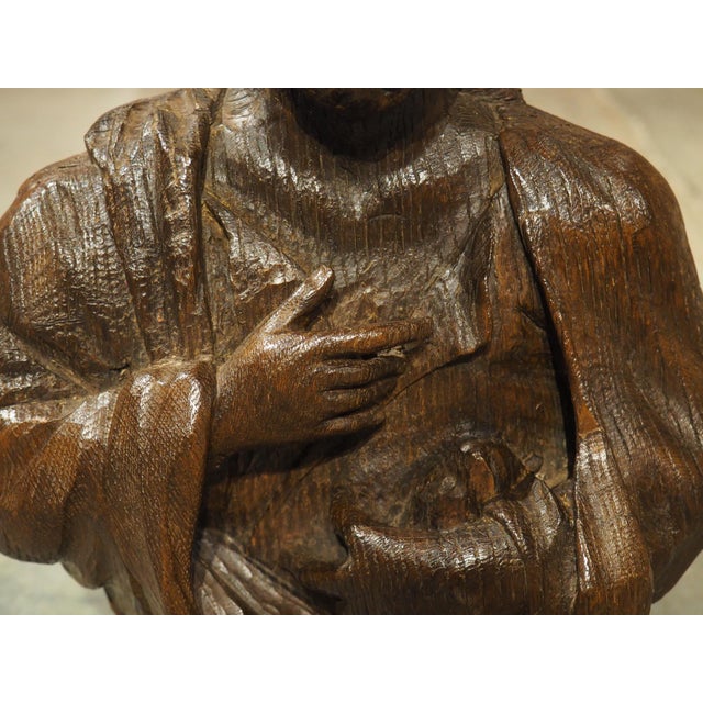 17th Century Small 17th Century Oak Carved Bust From France For Sale - Image 5 of 11