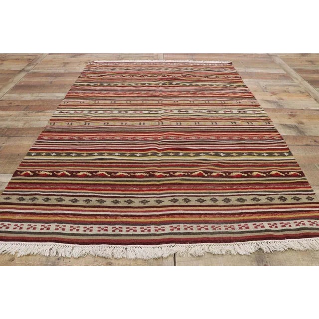Textile Vintage Turkish Striped Kilim Rug, 04'07 X 06'05 For Sale - Image 7 of 9