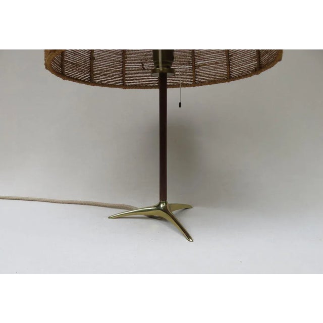 Austrian Brass, Wood & Cord Table Lamp with Crow's Foot, 1950s For Sale - Image 15 of 18