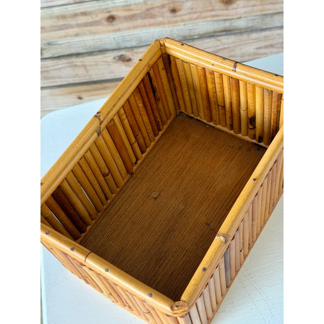 Vintage Boho Coastal Pencil Reed Rattan Storage Basket Box by Marco Basketware For Sale - Image 10 of 11