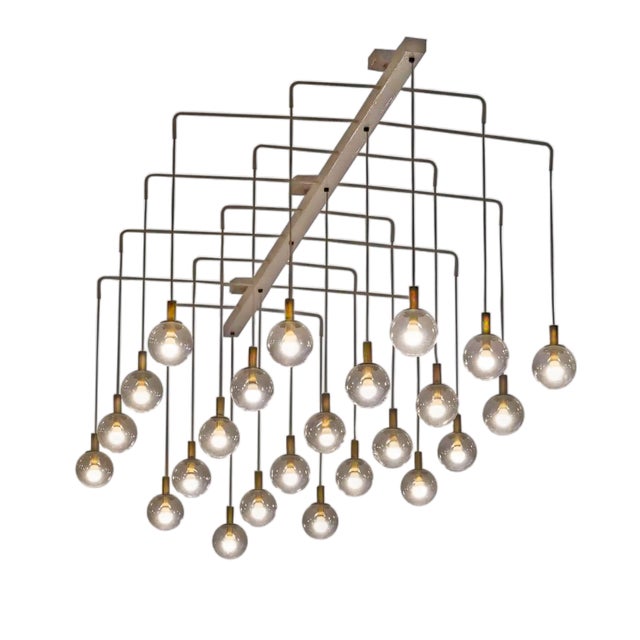Mid-Century Modern Chandelier in Metal and Patinated Brass, 1950s For Sale
