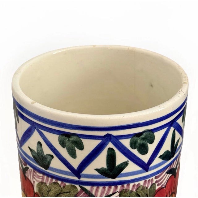 Late 20th Century Vintage Hand-Painted Spanish Ceramic Umbrella Stand – Andalusian Floral, 18.5” For Sale - Image 5 of 6