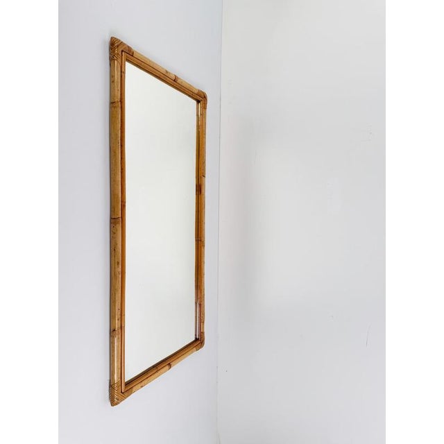 Wood Large Italian Rectangular Bamboo and Rattan Mirror, 1970s For Sale - Image 7 of 14