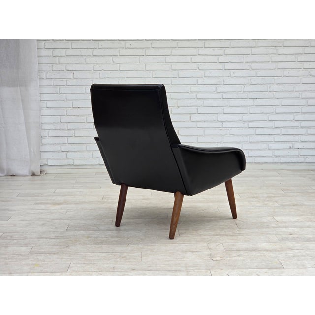 Black Danish Armchair in Black Artificial Leather and Teak Wood Legs, 1970s For Sale - Image 8 of 15