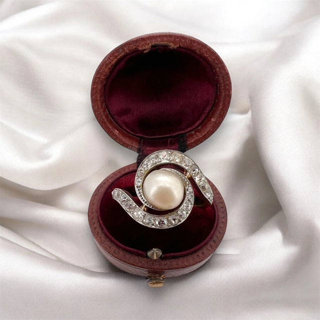 Contemporary Antique Pearl and Diamond Tourbillon Ring, Size 9.5 For Sale - Image 3 of 7