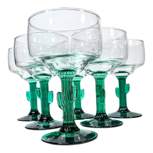 Late 20th Century Cactus Stem Margarita Glasses- Set of Six
