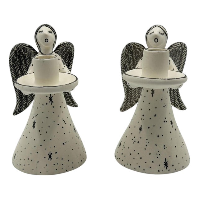 Emilia Castillo Angelical Silver & Porcelain Candleholders, Mexico, 1996 For Sale