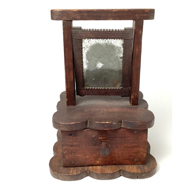 Antique Primitive Tramp Art Dresser Box with Mirror. This piece sits on your dresser or side table stands 11 inches tall...