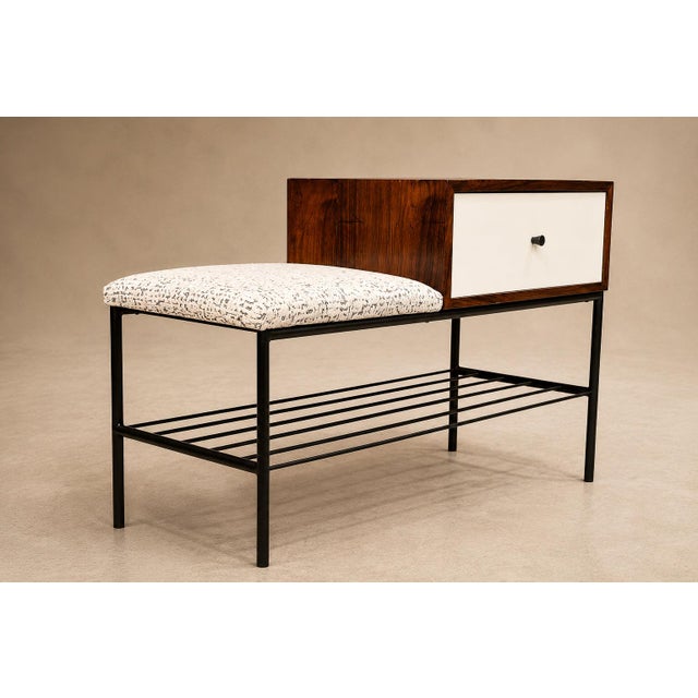 Bench with drawer in Rosewood, Fabric & Metal, Geraldo de Barros, 1950s - Lot 359B For Sale - Image 10 of 17
