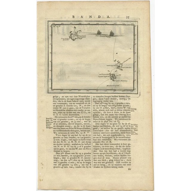 Antique print Indonesia with an image on each side. The first image depicts Ontong Java, one of the largest atolls on...