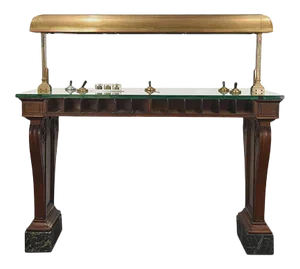 Bank Table With Scrolled and Paneled Supports on Marble Block Feet