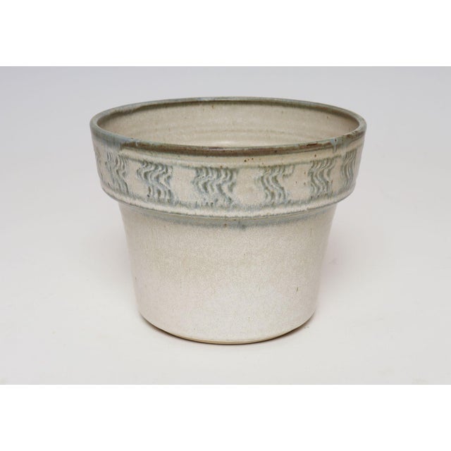 Mid-Century Modern Vintage Green, Blue, and Beige Sgraffito Ceramic Planter by Deanna Nichols For Sale - Image 3 of 12