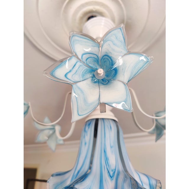 Vintage Murano Style Glass Chandelier, 1980s Blue Floral Lamp, Small Italian Ceiling Light For Sale - Image 13 of 13