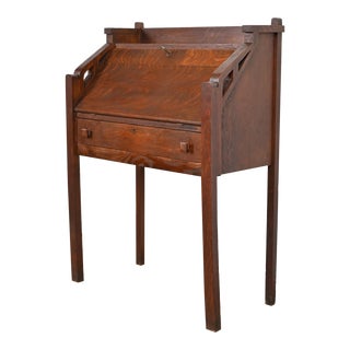 Limbert Style Antique Mission Oak Arts & Crafts Drop Front Secretary Desk, Circa 1900 For Sale