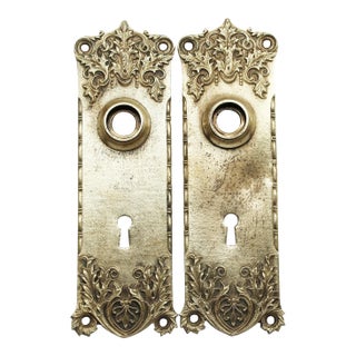 Pair of Antique Neoclassical Bronze 7.125 In. Door Back Plates For Sale