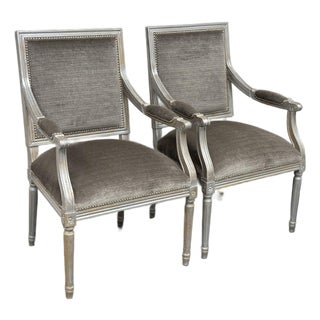 Vintage Louis XVI–Style Square Back Armchairs, Pair For Sale