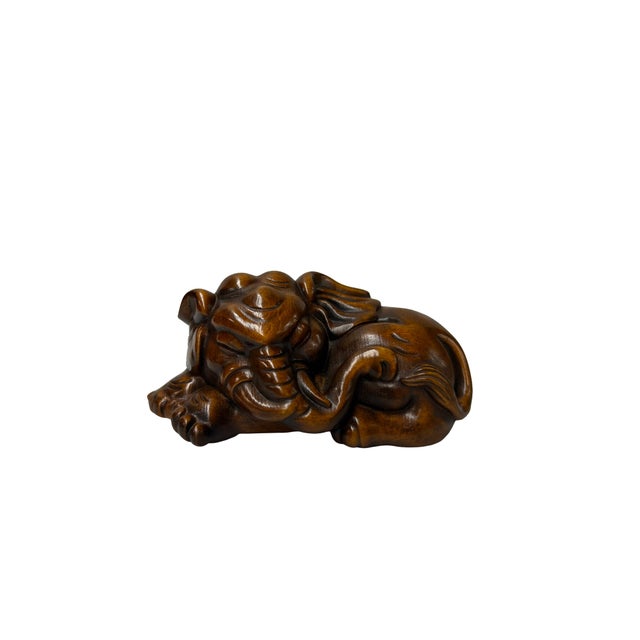 3" Artistic Brown Wood Carved Elephant Fengshui Miniature Figure For Sale - Image 4 of 7