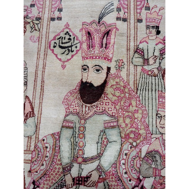 Brown 19th Century Exquisite Persian Silk Kerman "Nader Shah" Pictorial Rug For Sale - Image 8 of 11