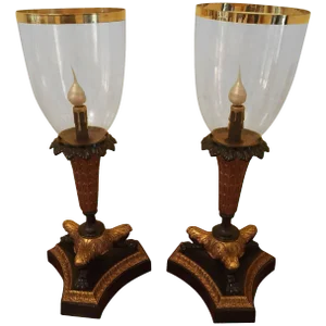 Charles X Style Parcel-Gilt Bronze Hurricane Lamps - a Pair