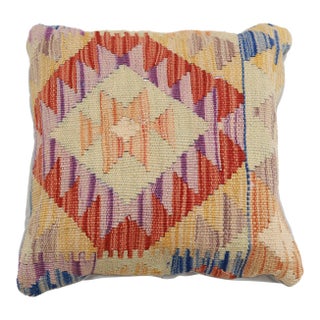 Arteverk Handwoven Afghan Kilim Pillow — Red & Cream Diamond Medallion For Sale