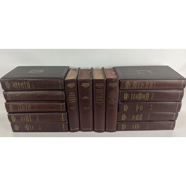 Textile Vintage 1960 Blackstone Modern American Law Books – 14-Volume Burgundy & Gilt Library Set For Sale - Image 7 of 16