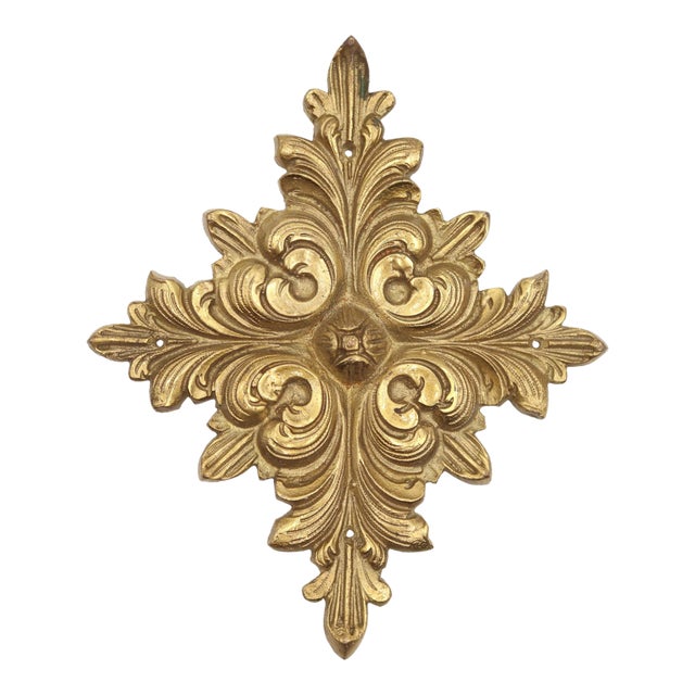 French Brass Acanthus Scrollwork Applique For Sale