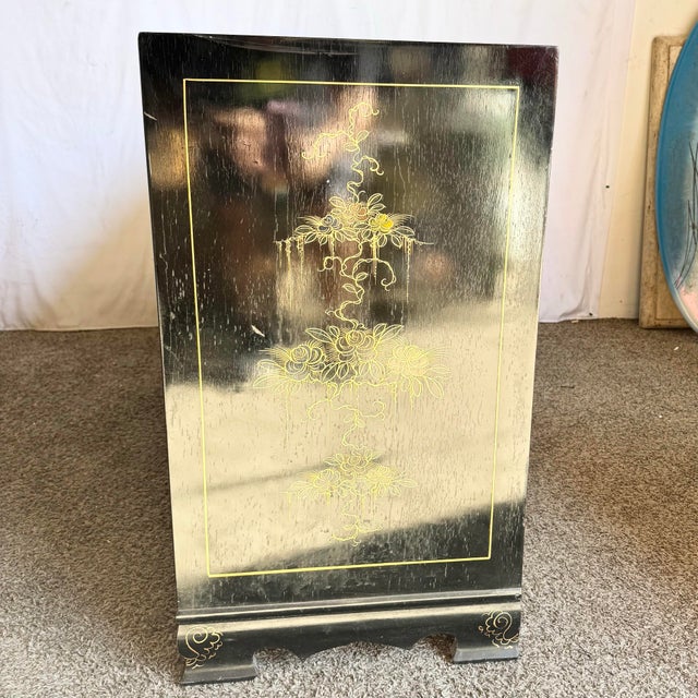 Vintage Chinese Black and Gold Hand Painted Dresser With Mirrors - 3 Pieces For Sale - Image 12 of 12