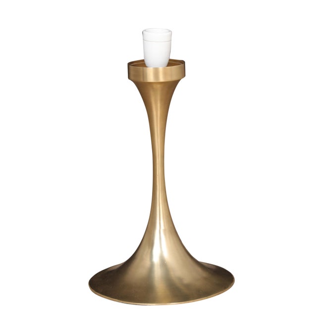 1980s 1980s Brass Tulip Base Table Lamps With Opalescent Ribbed Art Glass Shade - a Pair For Sale - Image 5 of 7