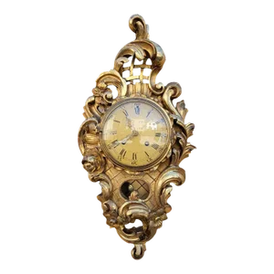Vintage Swedish Westerstrand Gold Rococo Carved Cartouche Wall Clock