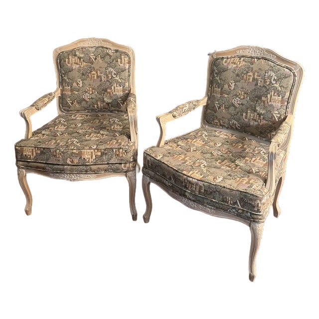 1960s Louis XV Embroidered Armchairs Engraved - Set of 2 For Sale