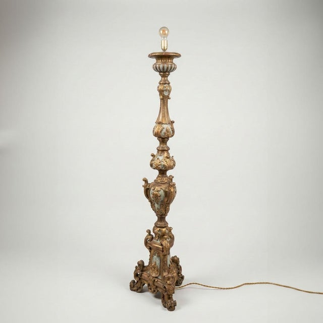 Large Rococo Style Carved Wooden Floor Lamp, 1800s For Sale - Image 11 of 11
