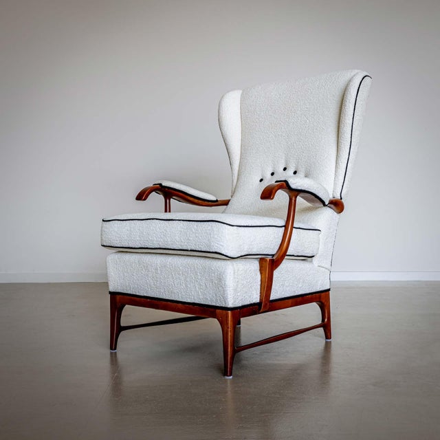 Mid-Century Modern Mid-20th Century Pair of Wingback Armchairs, attr. to Paolo Buffa, Italy For Sale - Image 3 of 14
