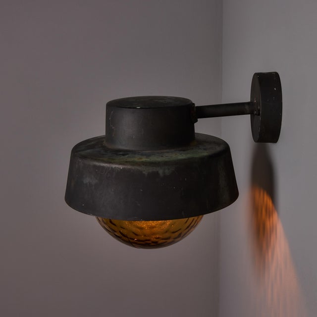 1970s Patinated Metal and Textured Amber Glass Outdoor Sconce Attributed to Hans Agne Jakobsson For Sale In Los Angeles - Image 6 of 17