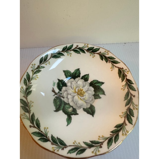 Vintage Royal Albert England "Lady CLARE"Sign A.Wagg Teacup and Saucer Set White Gardenia Green Leaves For Sale - Image 13 of 18
