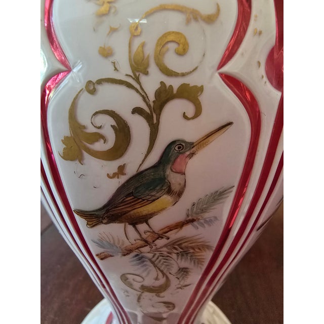 Mid 19th Century Antique Moser Bohemian Glass Birds Ruby Vases- a Pair For Sale - Image 5 of 15