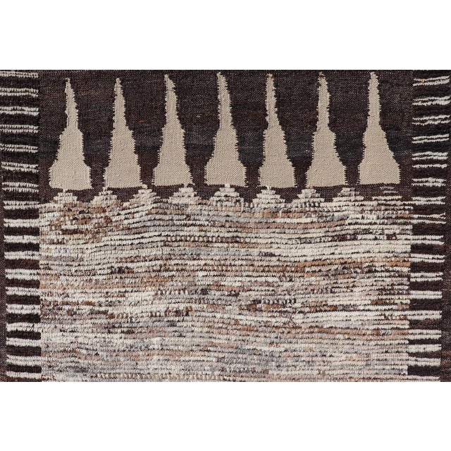 Modern Runner in Solid Minimalist Design & All Around Kilim Border in Brown 3'10 X 16'1 For Sale - Image 9 of 12