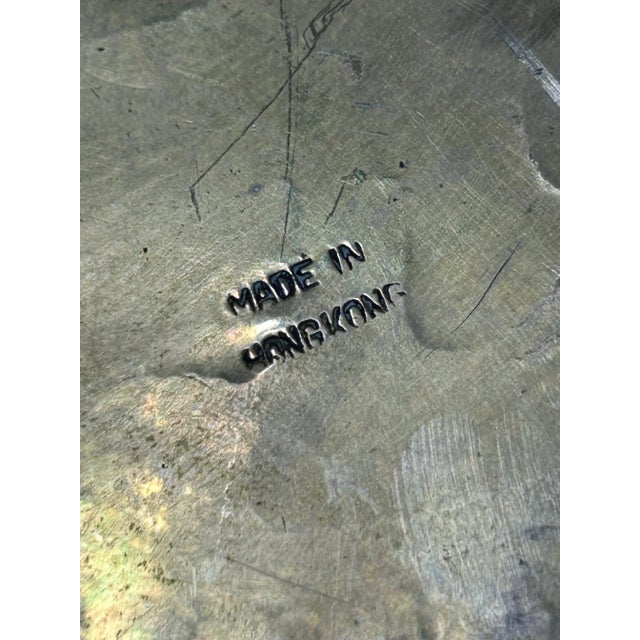 Metal Vintage Scalloped Brass Tray With Asian Floral Motif For Sale - Image 7 of 8