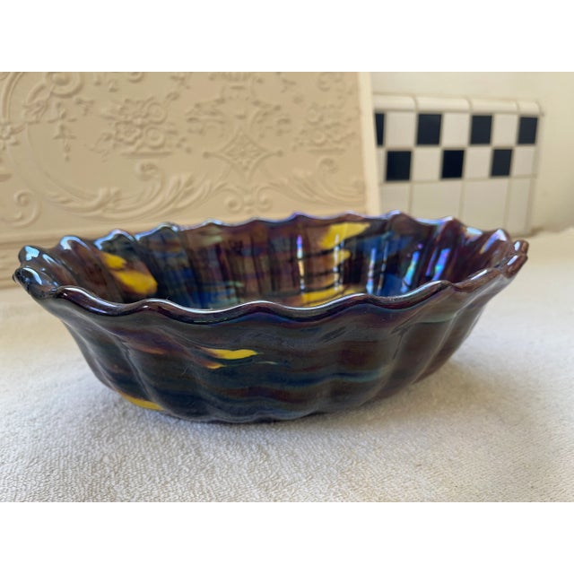 Vintage Slipware Terra Cotta Oval Ridged Bowl For Sale In Los Angeles - Image 6 of 13